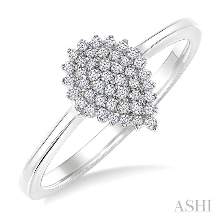 1/6 Ctw Petite Pear Shape Round Cut Diamond Cluster Fashion Ring in 10K White Gold