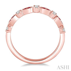 1.35 MM Ruby and 1/6 Ctw Round Cut Diamond Precious Stone Wedding Band in 14K Rose Gold