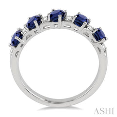4x3 MM Oval Shape Sapphire and 1/6 Ctw Round Cut Diamond Precious Band in 14K White Gold