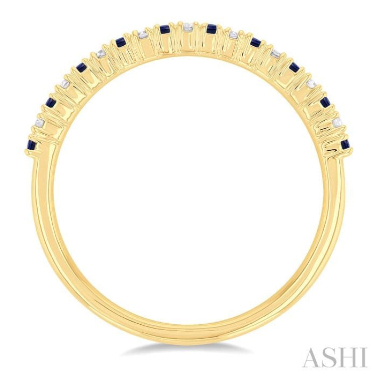 1.35 MM Round Shape Sapphire and 1/10 Ctw Round Cut Diamond Petite Precious Stack Band in 10K Yellow Gold