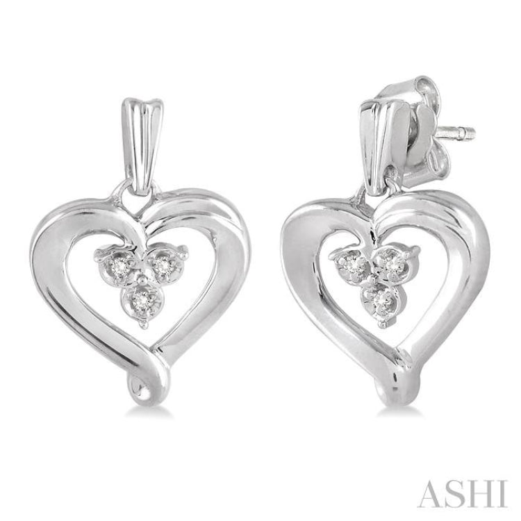 1/50 Ctw Round Cut Diamond Heart Earrings in Sterling Silver