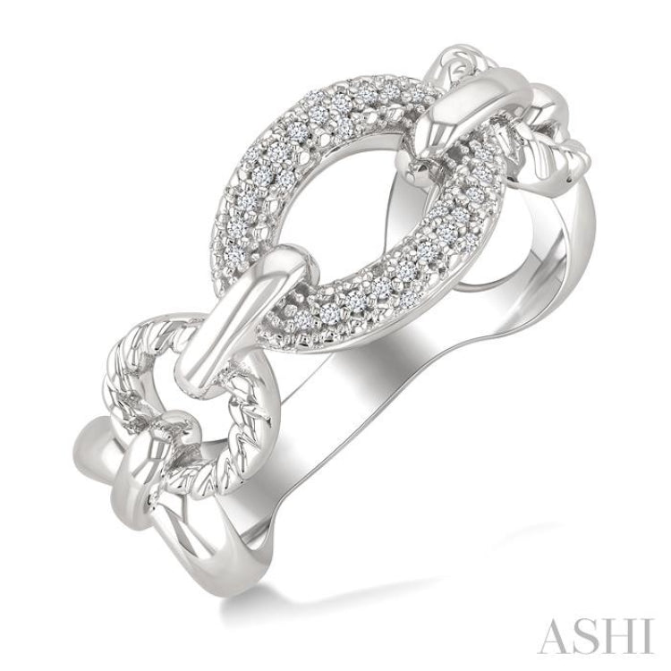 1/10 Ctw Round Cut Diamond Bold Oval Shape Rope Link Ring in Sterling Silver