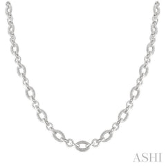 1/4 Ctw Round Cut Diamond Bold Oval Shape Rope Link Necklace in Sterling Silver
