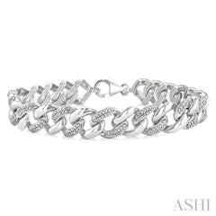 1/6 Ctw Round Cut Diamond Curb & Cuban Bracelet in Sterling Silver