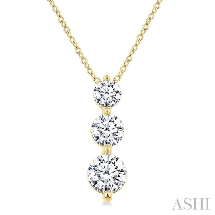 1 Ctw Round Cut Diamond Three-Stone Snowman Pendant With Chain in 14K Yellow Gold