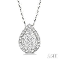 1/2 Ctw Pear Shape Lovebright Round Cut Diamond Pendant With Chain in 14K White Gold
