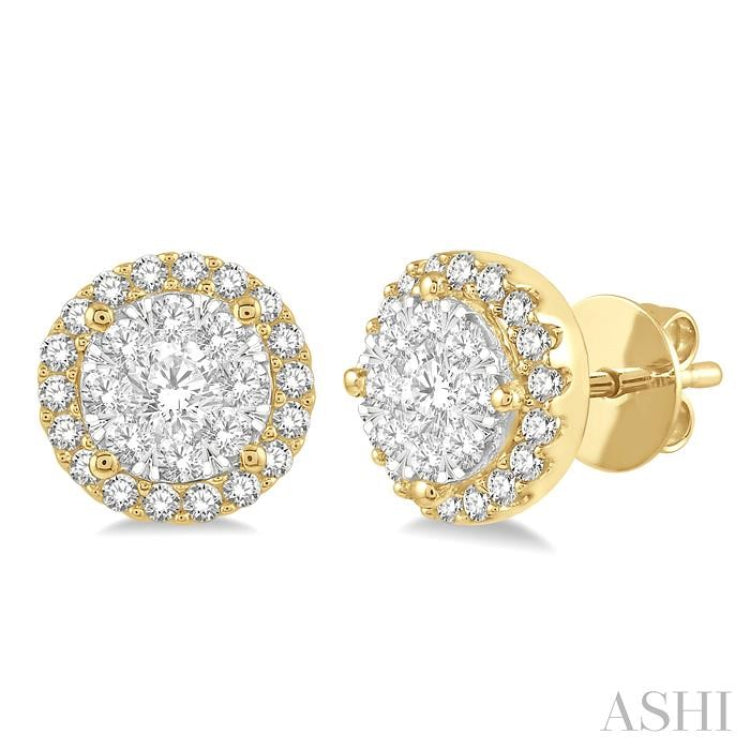 1/2 Ctw Lovebright Round Cut Diamond Stud Earrings in 14K Yellow and White Gold