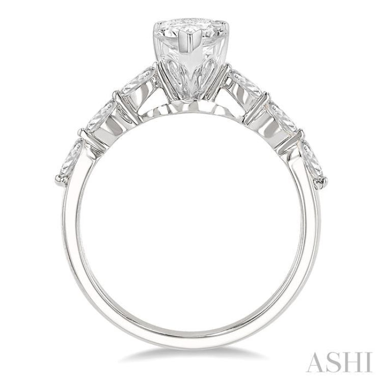 3/8 Ctw Pear Shape Marquise & Round Cut Diamond Semi-Mount Engagement Ring in 14K White Gold