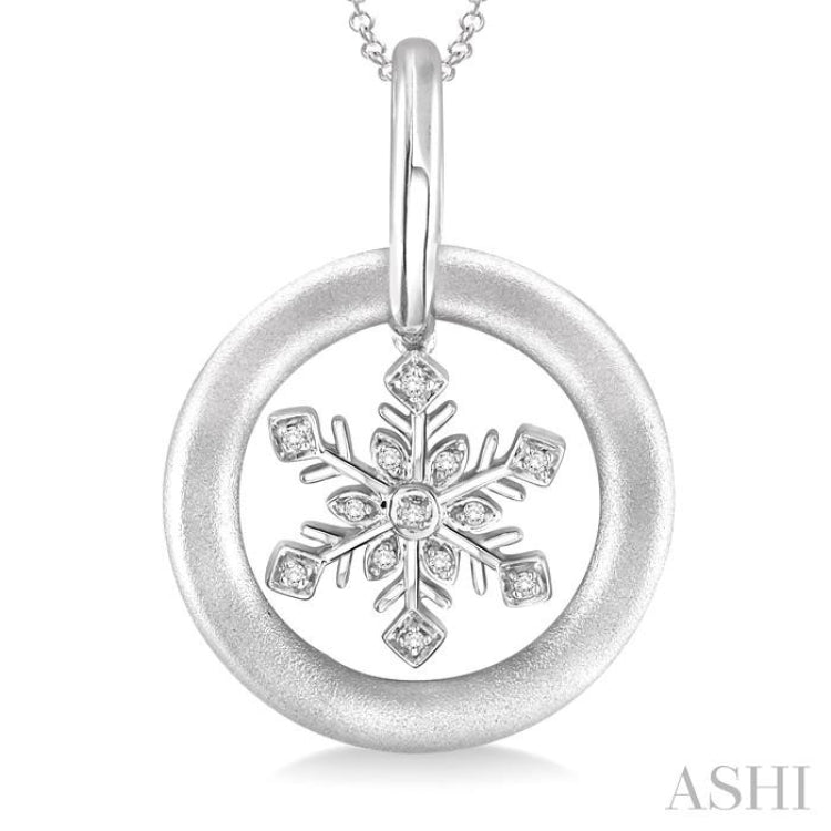 1/20 Ctw Round Cut Diamond Snow Flower Pendant in Sterling Silver with Chain