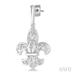 1/20 Ctw Round Cut Diamond Fleur De Lis Earrings in Sterling Silver
