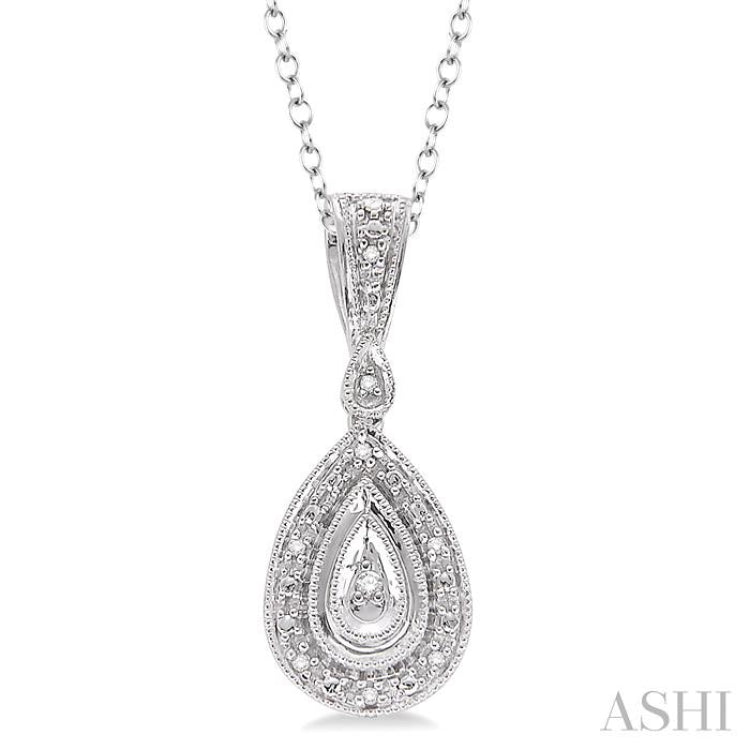 1/20 Ctw Pear Shape Round Cut Diamond Pendant in Sterling Silver with Chain