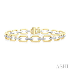 1/3 Ctw Round Cut Diamond Bold Octagonal Shape Link Bracelet in 10K Yellow and White Gold