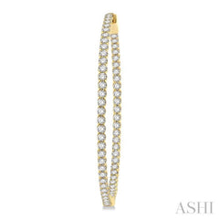 3 Ctw Inside-Out Round Cut Diamond 1 3/4 Inch Hoop Earrings in 14K Yellow Gold