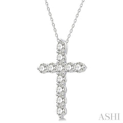 1/2 Ctw Round Cut Diamond Cross Pendant in 14K White Gold with Chain