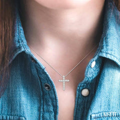 1/2 Ctw Round Cut Diamond Cross Pendant in 14K White Gold with Chain