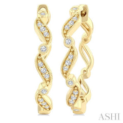 1/8 Ctw Wavy Pattern Round Cut Diamond Fashion Hoop Earrings in 10K Yellow Gold