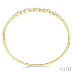 1 1/10 Ctw Lovebright Circular Mounts Baguette & Round Cut Diamond Bangle in 14K Yellow and White Gold