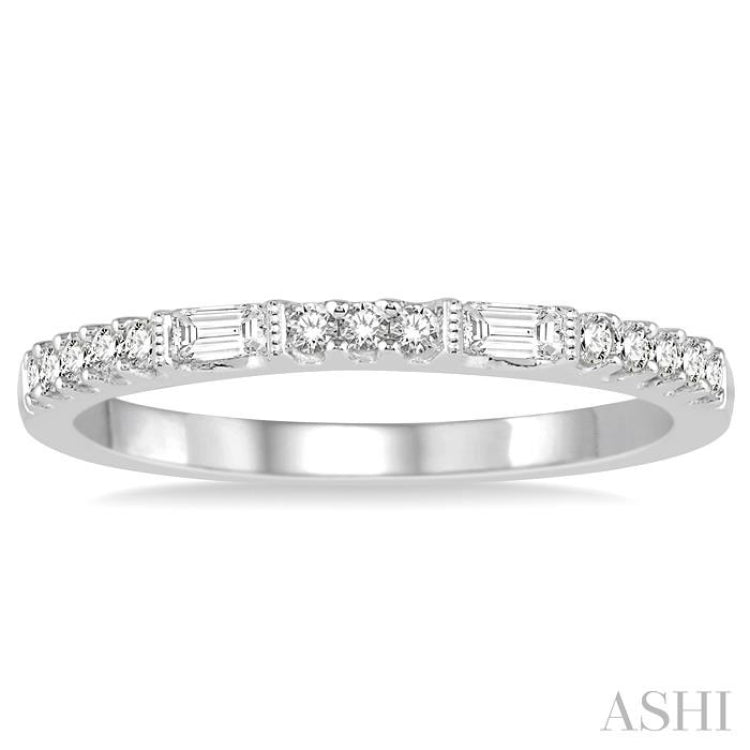 1/4 Ctw Baguette and Round Cut Diamond Stack Band in 14K White Gold