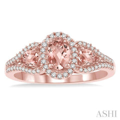 6x4 MM Oval Cut and 5x3 MM Pear Cut Morganite and 1/5 Ctw Round Diamond Semi-Precious Ring in 10K Rose Gold