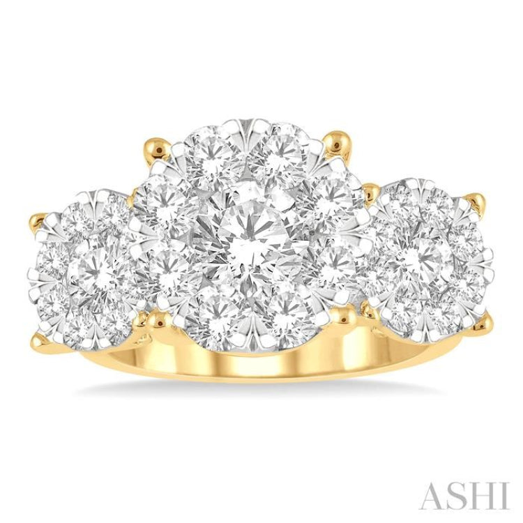 3 Ctw Lovebright Round Cut Diamond Ring in 14K Yellow and White Gold