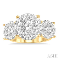 3 Ctw Lovebright Round Cut Diamond Ring in 14K Yellow and White Gold