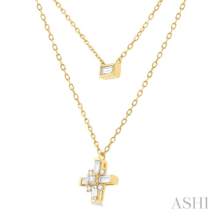 1/3 Ctw Baguette and Round Cut Diamond Layered Necklace in 14K Yellow Gold