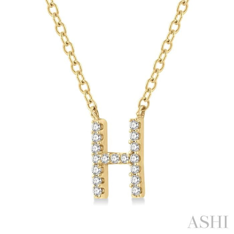 1/20 Ctw Initial 'H' Round Cut Diamond Pendant With Chain in 10K Yellow Gold