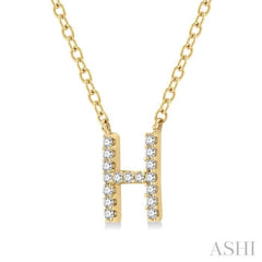 1/20 Ctw Initial 'H' Round Cut Diamond Pendant With Chain in 10K Yellow Gold