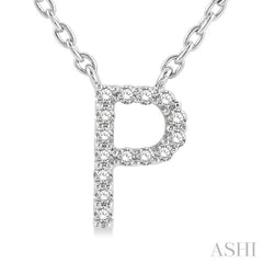 1/20 Ctw Initial 'P' Round Cut Diamond Pendant With Chain in 10K White Gold