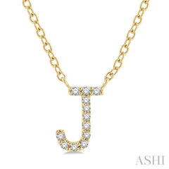 1/20 Ctw Initial 'J' Round Cut Diamond Pendant With Chain in 10K Yellow Gold