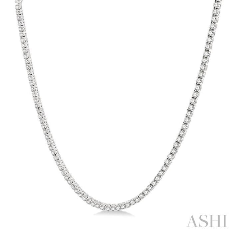 10 Ctw Round Cut Diamond Tennis Necklace in 14K White Gold