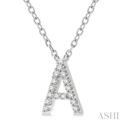 1/20 Ctw Initial 'A' Round Cut Diamond Pendant With Chain in 10K White Gold
