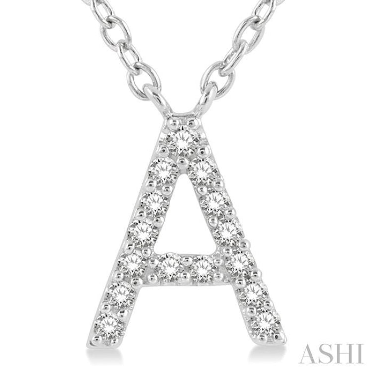 1/20 Ctw Initial 'A' Round Cut Diamond Pendant With Chain in 10K White Gold