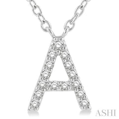 1/20 Ctw Initial 'A' Round Cut Diamond Pendant With Chain in 10K White Gold