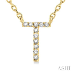 1/20 Ctw Initial 'T' Round Cut Diamond Pendant With Chain in 10K Yellow Gold