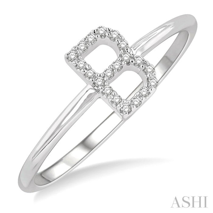 1/20 Ctw Initial 'B' Round Cut Diamond Fashion Ring in 10K White Gold