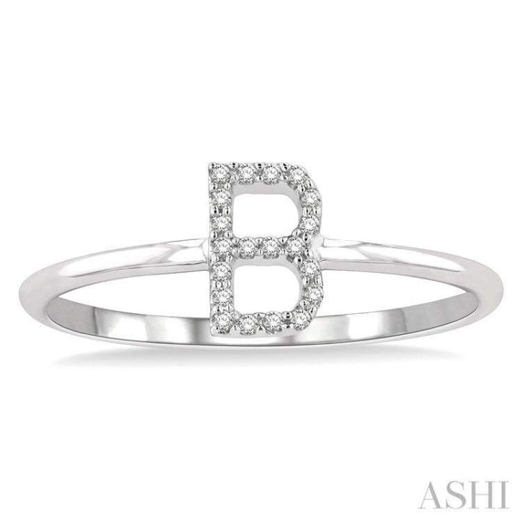 1/20 Ctw Initial 'B' Round Cut Diamond Fashion Ring in 10K White Gold