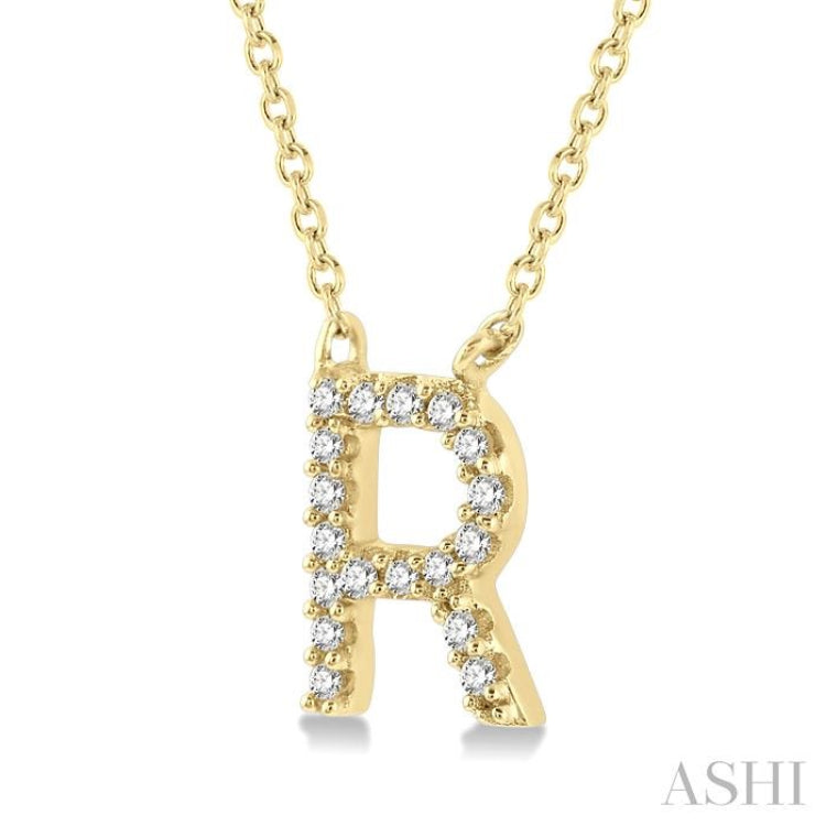 1/20 Ctw Initial 'R' Round Cut Diamond Pendant With Chain in 10K Yellow Gold