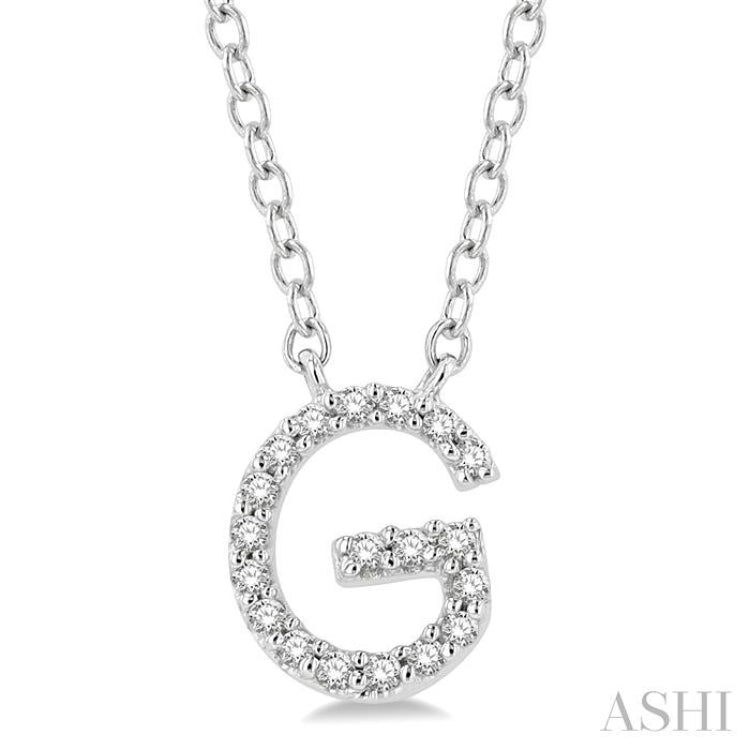 1/20 Ctw Initial 'G' Round Cut Diamond Pendant With Chain in 10K White Gold