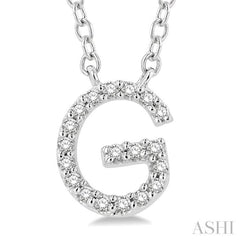 1/20 Ctw Initial 'G' Round Cut Diamond Pendant With Chain in 10K White Gold