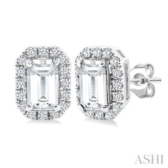 5x3 MM Octagonal Shape White Topaz and 1/8 Ctw Round Cut Diamond Halo Semi-Precious Stud Earrings in 10K White Gold