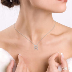 1/20 Ctw Initial 'R' Round Cut Diamond Pendant With Chain in 10K White Gold