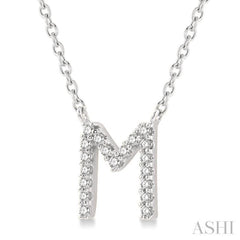 1/20 Ctw Initial 'M' Round Cut Diamond Pendant With Chain in 10K White Gold