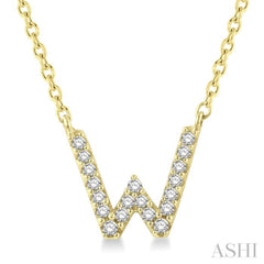 1/20 Ctw Initial 'W' Round Cut Diamond Pendant With Chain in 10K Yellow Gold