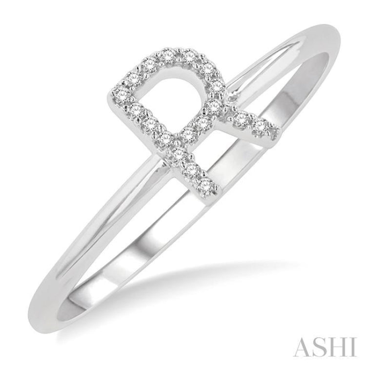 1/20 Ctw Initial 'R' Round Cut Diamond Fashion Ring in 10K White Gold