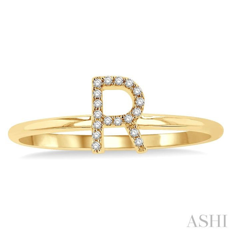1/20 Ctw Initial 'R' Round Cut Diamond Fashion Ring in 10K Yellow Gold
