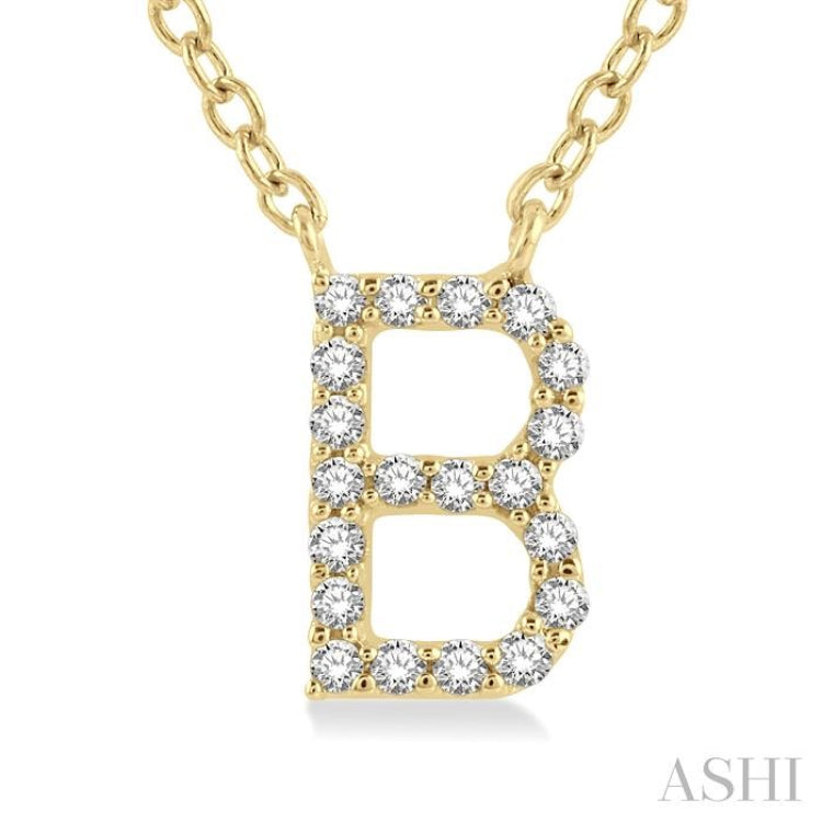 1/20 Ctw Initial 'B' Round Cut Diamond Pendant With Chain in 10K Yellow Gold