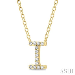 1/20 Ctw Initial 'I' Round Cut Diamond Pendant With Chain in 10K Yellow Gold