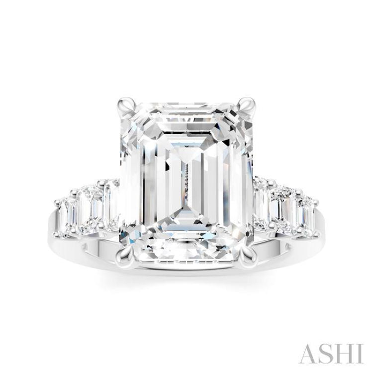 1 1/4 Ctw Emerald Shape Emerald and Round Cut Diamond Semi-Mount Engagement Ring in 14K White Gold