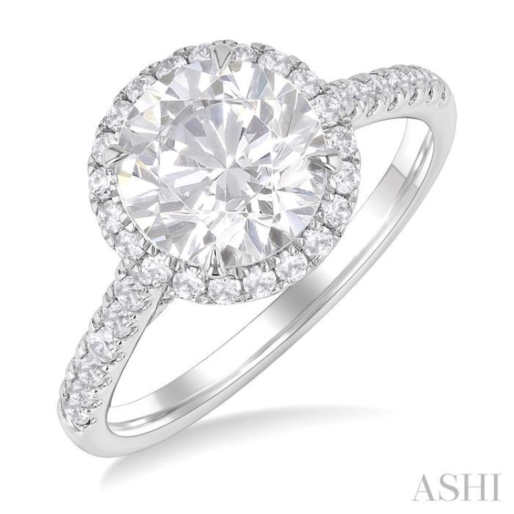 1/2 Ctw Circular Shape Round Cut Diamond Halo Semi-Mount Engagement Ring in 14K White Gold